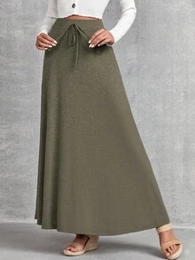 EMERY ROSE Women's Solid Color Minimalist Casual Skirt,Fall - Burgundy - View 4