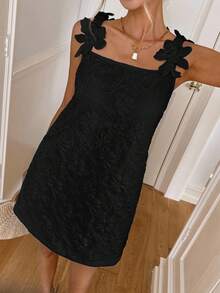 Easowa 女士休闲花卉提花迷你连衣裙 - 黑色 - 查看 7