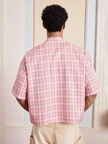 SWAVVY Men's Woven Plaid Casual Short Sleeve Shirt - Pink - View 6