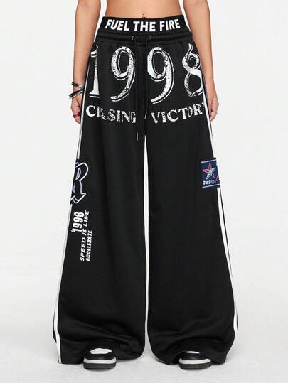 Street Life Casual Street Style Double Waistband Low Waist Loose Hiphop Wide Leg Women Pants