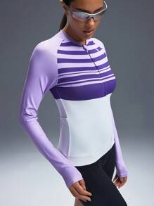 Powerista Women's Casual Sports Contrast Color Print Zip-Up Jacket