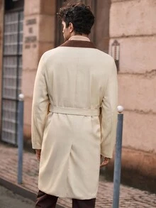 Mainfolk Men's Casual Woven Long Contrast Collar Fashion Trench Coat, Old Money, Fall, Winter - Multicolor - View 2