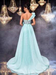 Glamrae Thanh lịch, Lãng mạn, Sang trọng, Trang nghiêm, Xanh lam, Lấp lánh, Không quai, Thắt eo, Xếp ly, Nàng tiên cá, Đuôi tàu, Váy dạ hội, Hoàn hảo cho Tiệc sinh nhật, Hẹn hò, Đám cưới, Dịp trang trọng, Váy dạ hội - Màu xanh ngọc - Xem 2