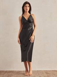 Charlaine French Minimalist Satin Lace Bodycon Comfortable Women Nightgown