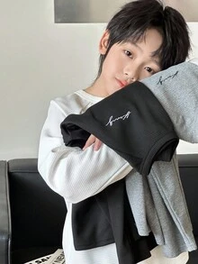 SHEIN Little Byeori Tween Boy 3pcs Casual Letter Pattern Raglan Long Sleeve T-Shirts Fall Winter - Multicolor - View 4