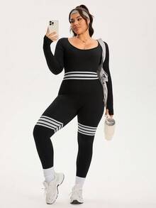 Rhythm Era 户外休闲修身长袖大码女式运动连体裤 - 黑色 - 查看 3