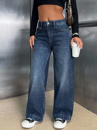 EURMUSE Washed Blue High Waist Wide Leg Denim Jean Wide Leg Jeans Baggy Jeans Loose Jeans Oversized Jeans Y2k Jeans