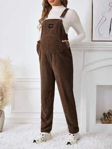 SHEIN Maternity Casual Loose Jumpsuit With Adjustable Shoulder Straps Maternity Jumpsuits For Women Maternity Clothes Maternity Overalls Corduroy Maternity Overalls Pregnancy Overalls - Chocolate Brown - View 6