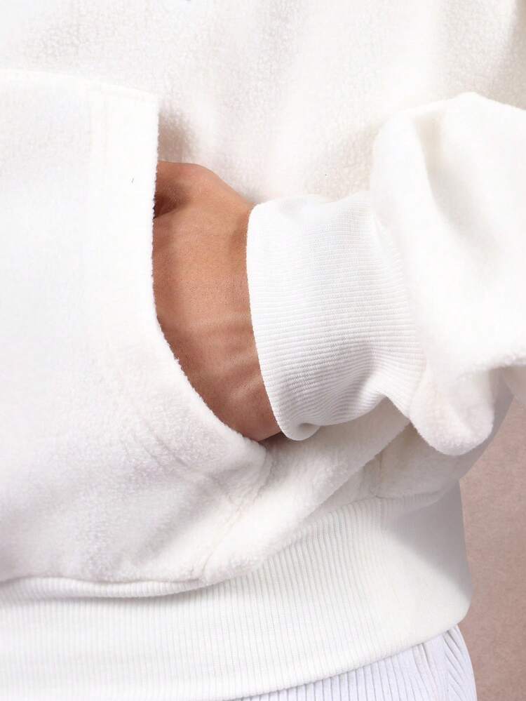 Cropped White Hoodie With Embroidered Logo Text