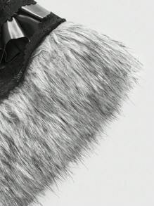 ROMWE Grunge Punk Y2K Vintage Patchwork Furry PU Metal Spider Skull Pendant Super Short Denim Mini Skirt