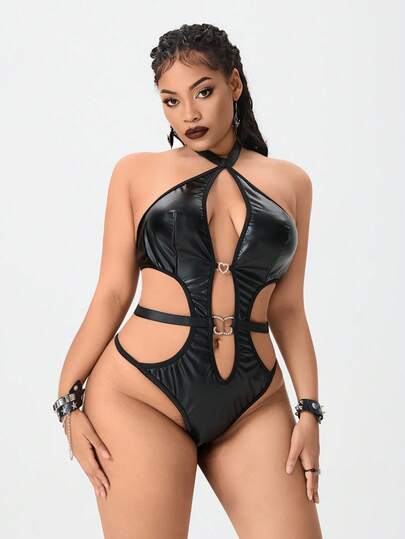 Goth Mono sexy con hebilla y cuello halter para tallas grandes de estilo gótico