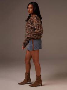 Athîral 女式秋季条纹落肩长袖亮片设计宽松衬衫 - 彩色 - 查看 5