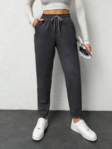 EURMUSE Women's Casual Basic Pocket Drawstring Sweatpants - Dark Grey - View 5
