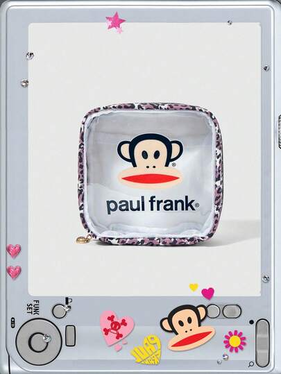 Paul Frank X ROMWE Bolsa de maquillaje con patrón de dibujos animados, acolchada y de gran capacidad, transparente