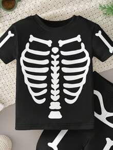 SHEIN Baby BoyGlow In The Dark Skeleton Pajamas Set - Halloween Costume Sleepwear For Kids, Snug Fit  Cozy PJs Baby Boy Baby Skeleton Outfit Baby Halloween Clothes Baby Spooky Clothes Skull Baby Clothes Baby Horror Outfits - Multicolor - View 5