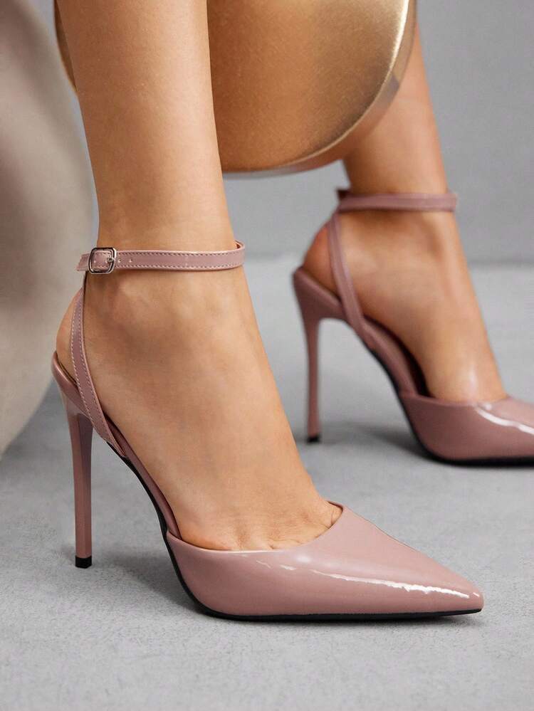 CUCCOO SZL Women's Pointed Toe Stiletto High Heel Sexy Party Pumps With Ankle Strap, Apricot Color For Christmas Spring Shoes