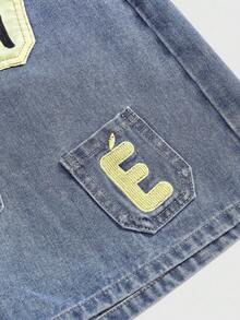 ROMWE Street Life Y2K Streetwear Embroidered Pocket Design Low Waist Loose Fit Denim Bermuda Shorts - Blue - View 3