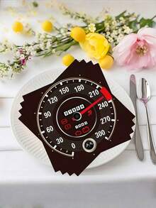 SHEIN 20pcs/40pcs/60pcs/100pcs Set,Double-Layer Dial Gauge Design Napkins For Car Racing & Sports-Themed Parties, Black With Golden Accents, Perfect For Birthdays And Events, Dining Decorations | Vintage Dial Design | Durable Paper Product - Multicolor - View 5