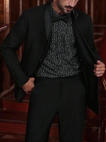 Calvornis Men's Double-Breasted Suit Set (Jacket And Pants) Men Black Suit Set Men Dinner Outfit Men Evening Wear - Black - View 7