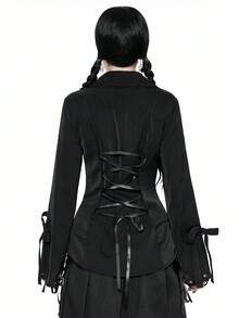 ROMWE Gothic Cross Pendant Slim Fit Women Shirt For Halloween - Black - View 3