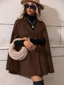 EMERY ROSE 女士纯色简约日常斗篷大衣 - 咖啡棕 - 查看 6