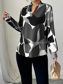 Elenzga Women's Casual Commuter Colorblock Notched Neck Long Sleeve Shirt, Autumn - Multicolor - View 4