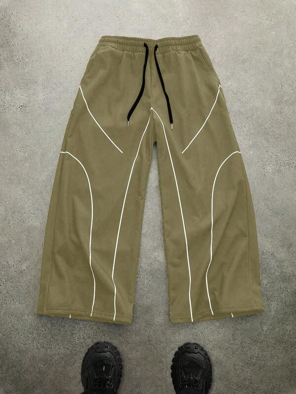 Manfinity EMRG Plus Size Men's Contrast Trim Drawstring Waist Sweatpants