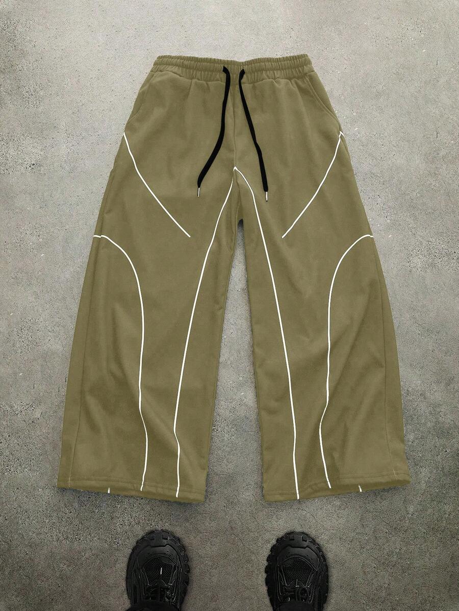 Manfinity EMRG Pantalones de chándal con cordón en la cintura y ribete de contraste para hombres de talla grande - Camel - Ver 1