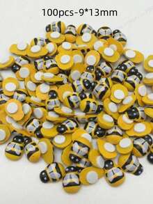 100 件木制迷你 9x13 毫米黄色蜜蜂自粘平背贴纸 DIY 复活节工艺品装饰木制大黄蜂卡片制作装饰