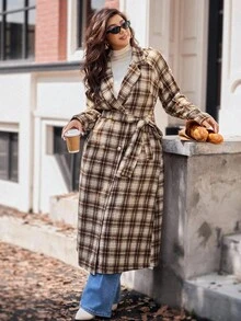 Vionelle Plus Size Women's French Casual Plaid Long Sleeve Long Woolen Coat, Autumn/Winter Winter Autumn Fall - Multicolor - View 6