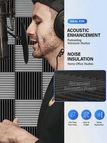 SHEIN ODEK PRETTY 48 Miếng - Tấm cách âm 12"X12"X1/2", Miếng xốp cách âm hình nêm giảm tiếng ồn và hấp thụ âm thanh cho phòng thu âm, phòng nhạc, phòng chơi game, podcasting | Tấm xốp cách âm mật độ cao (có keo hai mặt) - Nhiều màu - Xem 4