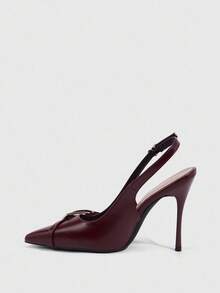 CUCCOO SZL Giày cao gót kiểu Lolita có quai sau đính nơ dành cho nữ, màu đỏ tía, thích hợp cho dịp Giáng sinh. - Màu Đỏ Sâu - Xem 5