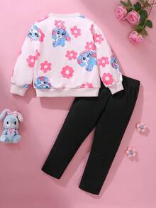 Perso Play 2pcs Girls Autumn/Winter Set, Naughty Rabbit Print Sweatshirt + Pants Fall