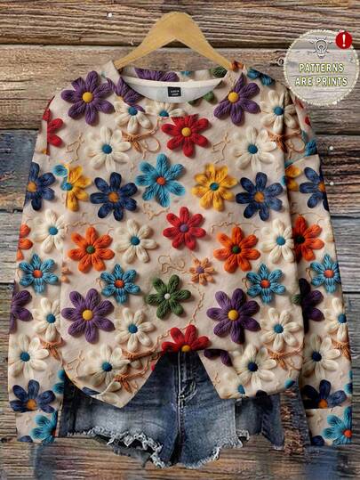 EMERY ROSE 优雅复古热带花卉印花大码女式运动衫