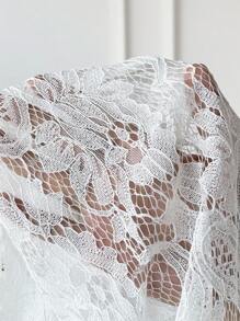 EMERY ROSE Ladies' Lace Loose Jacket With Shawl Collar And Half Curve Hem For Holiday Party Clothes - White - View 7