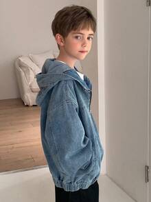 DAZY 大码男童宽松休闲连帽牛仔夹克和外套，秋季酷炫时尚外套