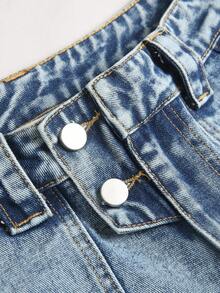 Manfinity Hypemode Pantaloni scurți din denim pentru bărbați, simpli, cu buzunare, croială lejeră, casual, pantaloni scurți cargo din denim pentru bărbați, pantaloni scurți Carpenter, spălare deschisă - Spălare ușoară - Vizualizare 3