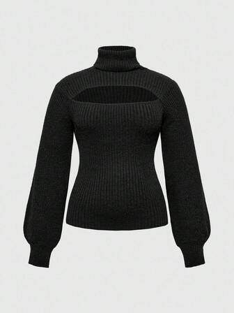 Maglione a collo alto oversize con design traforato, maniche lunghe, lavorato a maglia, versatile per uso quotidiano, adatto per autunno/inverno