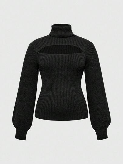 Pull en tricot à col roulé et design ajouré à manches longues, polyvalent pour un port quotidien, automne/hiver, grande taille