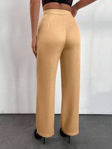 EURMUSE Pantalon De Costume Taille Haute Droit - Nude - Voir 2