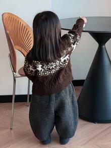 DAZY Baby Girls' Crew Neck Contrast Color Cartoon Print Long Sleeve Sweater Fall,Winter Toddler Girls Clothes - Coffee Brown - View 2