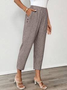 EMERY ROSE 女士休闲通勤锥形松紧腰裤 - 咖啡棕 - 查看 7