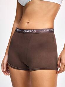 LOUNGEISTA 3pcs/Set Solid Color Letter Waistband High-Waisted Boxer Brief Underwear, Comfortable For Women, Neutral Color Clothing - Multicolor - View 5