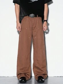 Manfinity Hypemode 大码男士纯色休闲牛仔裤 - 咖啡棕 - 查看 3