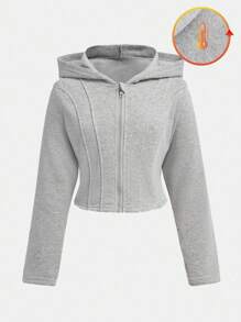 SHEIN ChillGRL Tween Girl Hooded Cropped Fleece Sweatshirt - Casual Basic Sports Outerwear