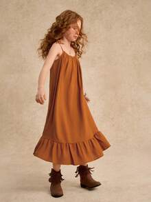 Tween Girls Minimalist Butterfly Decor Cami Maxi Dress, Suitable For Outdoor Activities, Daily Themed Events, Vacation, Music Festivals, Parties And Other Social Occasions