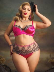 PinupPomp Embroidered Patchwork Plus Size Underwire Bra Set, Lift