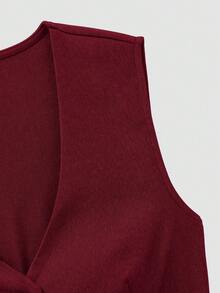 Sweetra 女士休闲修身无袖背心 - 酒紅色 - 查看 5