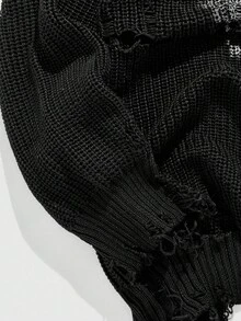 ROMWE MEN Goth Men's Distressed Apocalyptic Pattern Knit Sweater, Fall Winter - Black - View 4