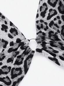 SHEIN LUNE Leopard Plunge Crop Halter Top Graphic Cheetah Print Tees Women Tops - Grey - View 4